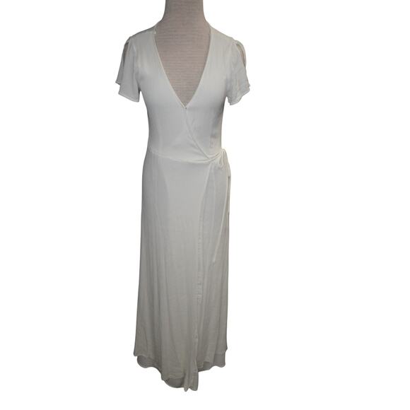 Lulus White Wrap Maxi Dress Flutter Sleeve Tie Waist Slit Boho Women’s M - Picture 10 of 15
